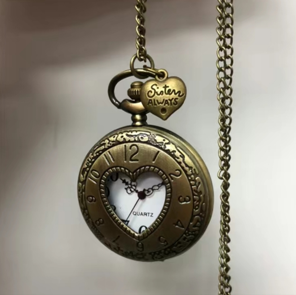New sisters heart pocket watch battery included